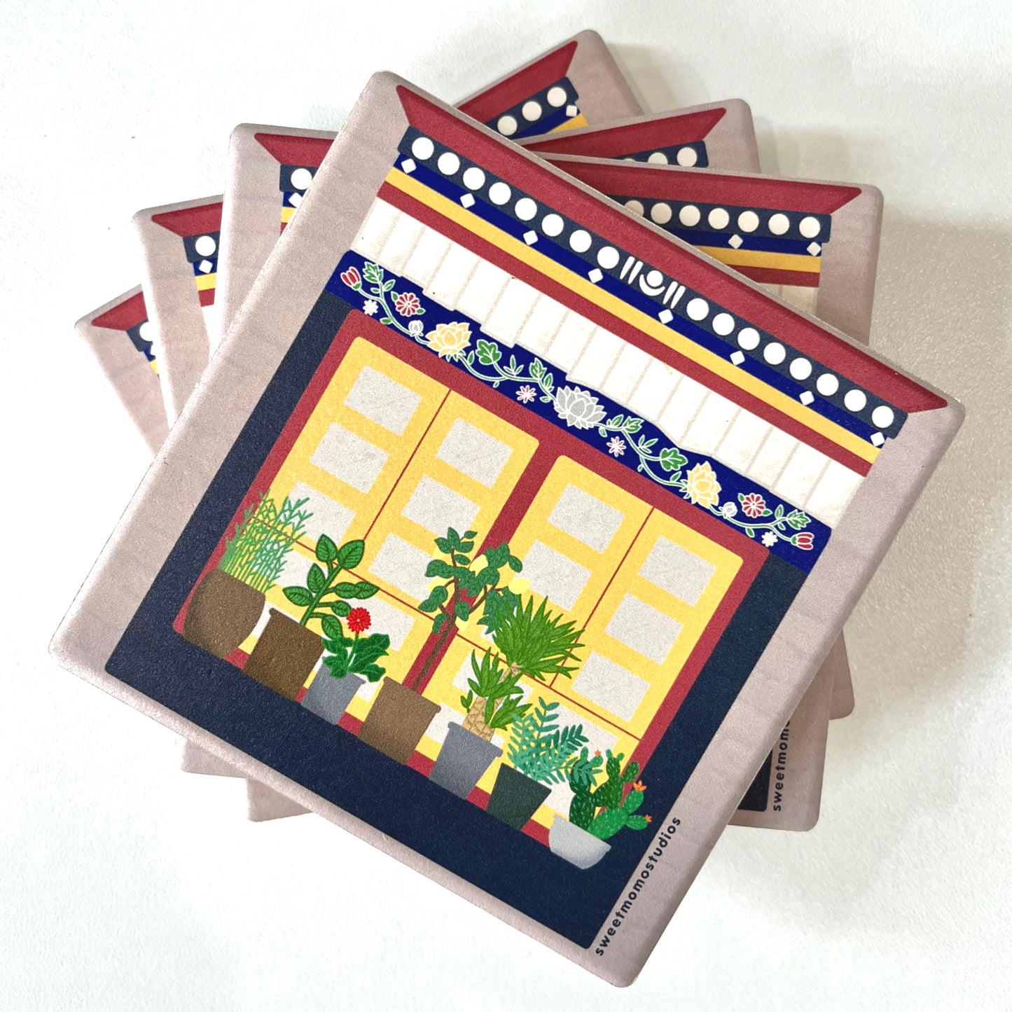 Tibetan Window Ceramic Coasters 4 pc