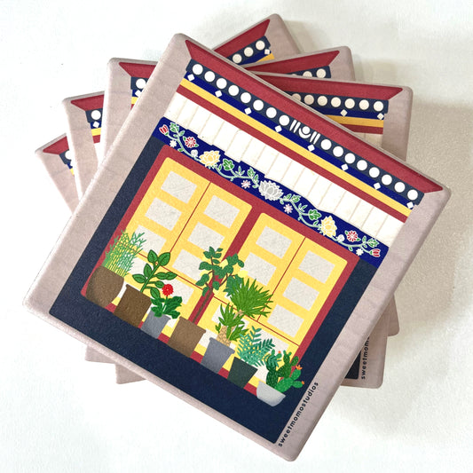 Tibetan Window Ceramic Coasters 4 pc